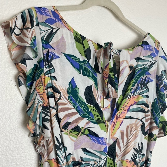 Sanctuary White Tropical Floral Ruffle Short Sleeve‎ Jumpsuit Wide Leg - Medium - Picture 4 of 15